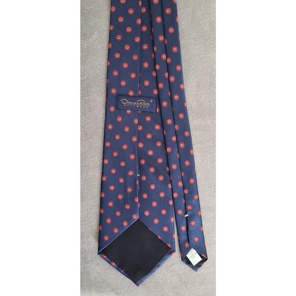 Oscar de La Renta Navy Blue Red Floral 100% Silk Neck Tie Made in USA - Picture 2 of 3